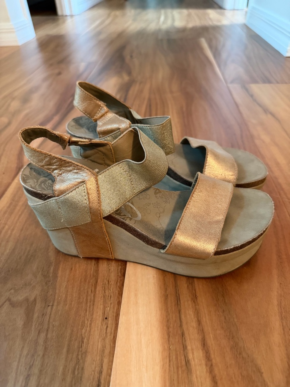 OTBT Metallic Gold Wedge Sandals